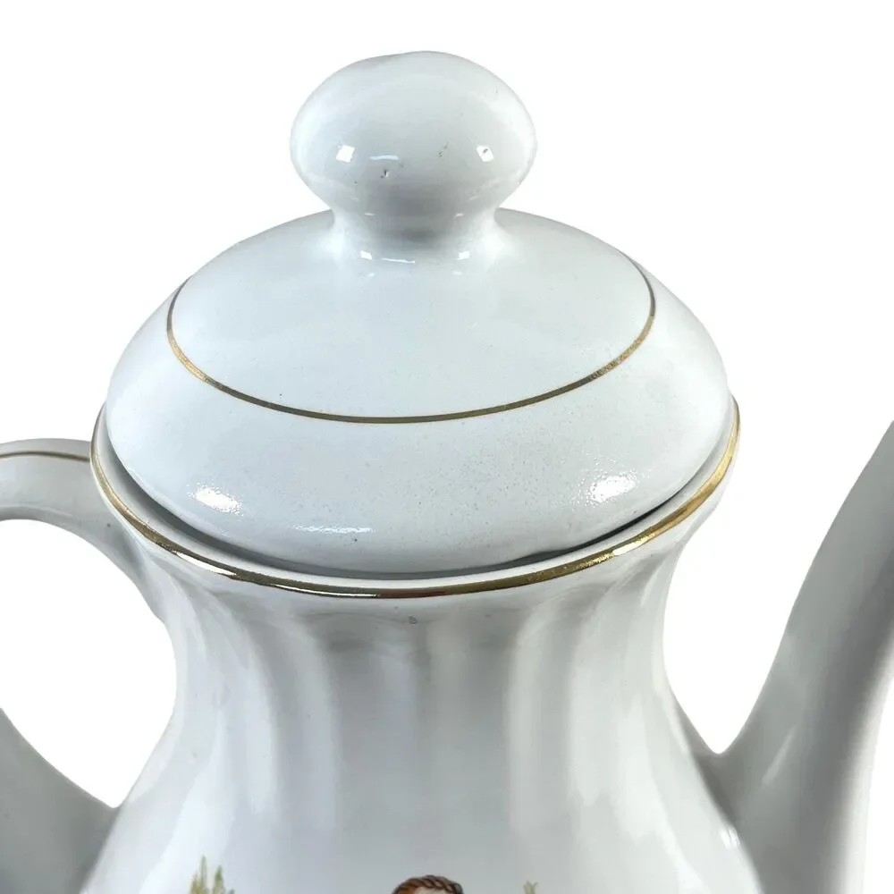Vintage FP Zajecar Coffee Tea Pot Watteau Courting Couple Yugoslavia Gold Gild